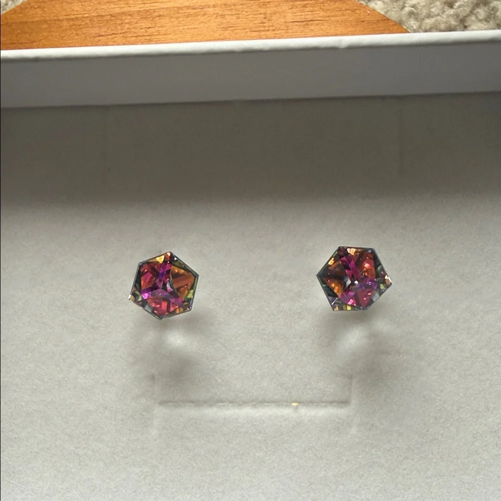 Elegant Multicolor 925 Silver Crystal Stud Earrings - Picture 6 of 16